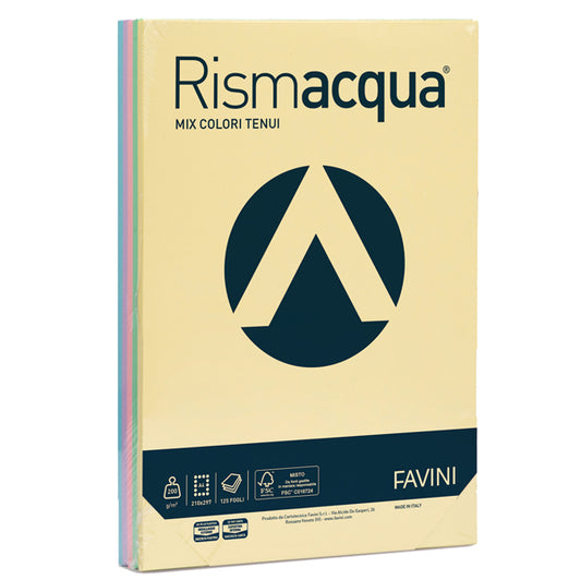 FAVINI - A67X124 - Carta Rismacqua - A4 - 200 gr - mix 5 colori - Favini - conf. 125 fogli