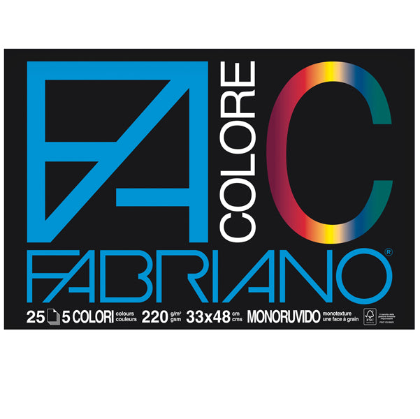 FABRIANO - 65251533 - Blocco FaColore - 33x48cm - 25 fogli - 220gr - 5 colori - Fabriano