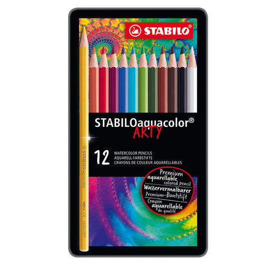 STABILO - 1612-5 - Pastello Aquacolor 1612 - tratto 2,80 mm - colori assortiti - Stabilo - astuccio in metallo 12 pezzi