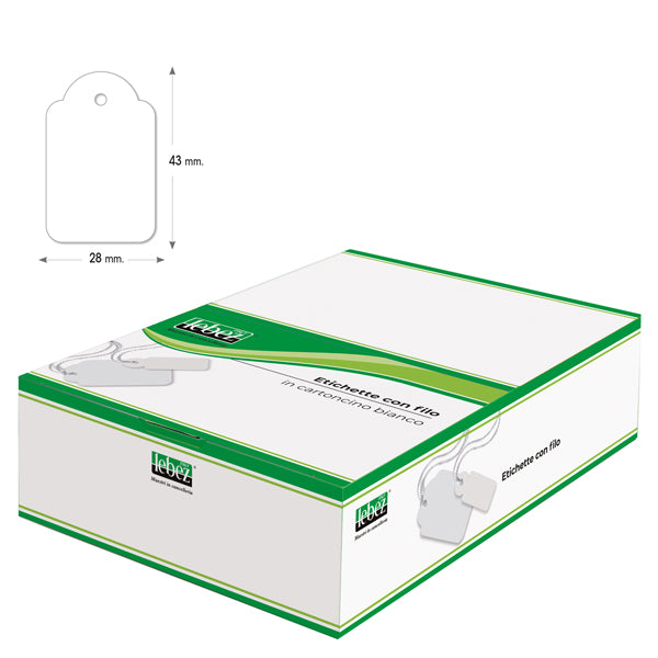 LEBEZ - A391 - Etichette con filo A391 - 28 x 43 mm - bianco - Lebez - conf. 500 pezzi