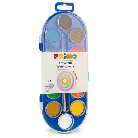 PRIMO - MOROCOLOR - 112A12SG - Pastiglie Acquerelli -  D 30mm - colori assortiti - Primo - astuccio da 12 pastiglie