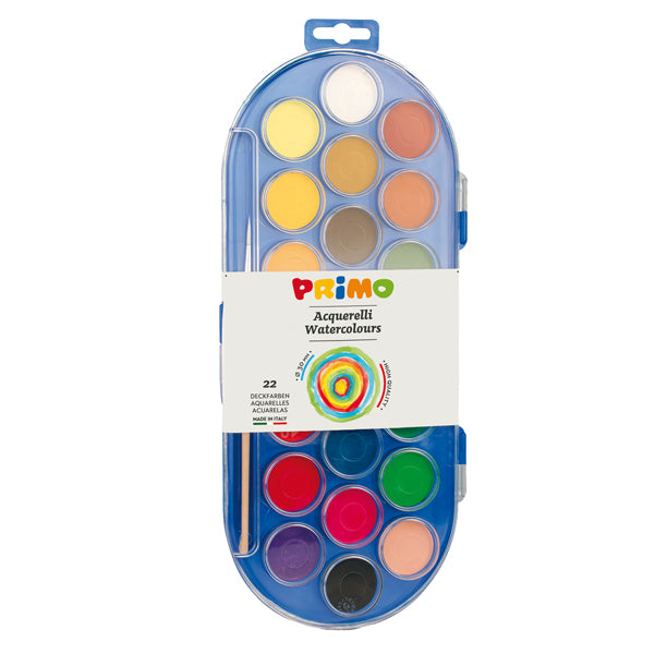 PRIMO - MOROCOLOR - 114A22SG - Pastiglie Acquerelli - D 30mm - colori assortiti - Primo - astuccio da 22 pastiglie