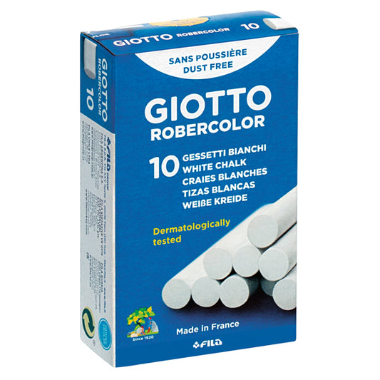 GIOTTO - 538700 - Gessetti Robercolor - lunghezza 80mm con diametro 10mm - bianco - Giotto - Scatola 10 gessetti tondi
