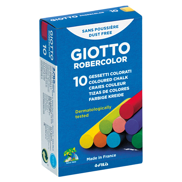 GIOTTO - 538900 - Gessetti Robercolor - lunghezza 80mm con diametro 10mm - colorati - Giotto - Scatola 10 gessetti tondi