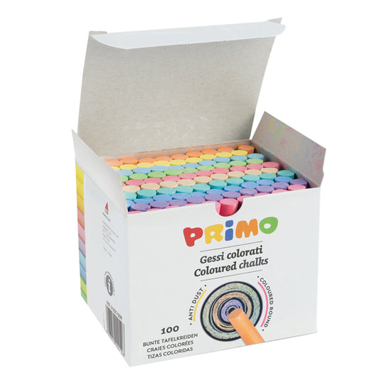 PRIMO - MOROCOLOR - 012GC100R - Gessetti tondi -  D 9x80 mm - colorati - Primo - Scatola 100 gessetti tondi