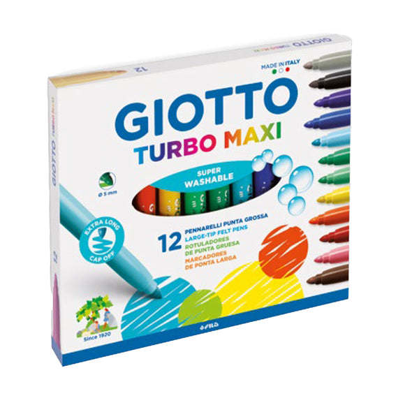 GIOTTO - 454000 - Pennarelli Turbomaxi - punta D5mm - colori assortiti - Giotto - astuccio 12 pezzi