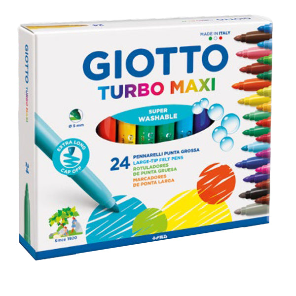 GIOTTO - 455000 - Pennarelli Turbomaxi - punta D5mm - colori assortiti - Giotto - astuccio 24 pezzi