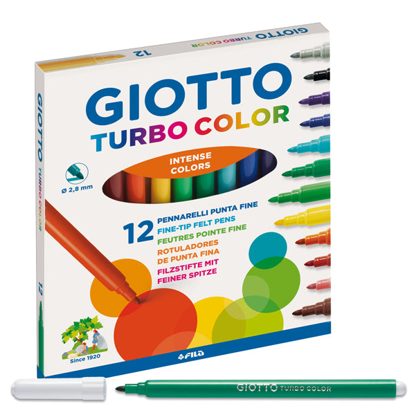 GIOTTO - 416000 - Pennarelli Turbo Color - punta D2,8mm - colori assortiti - Giotto - astuccio 12 pezzi