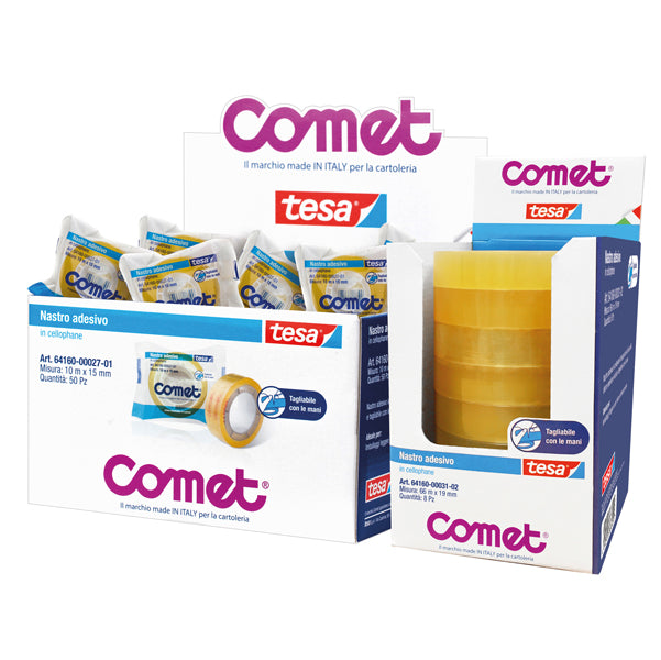 COMET - 64160-00027-01 - Nastro adesivo - 10 m x 1,5 cm - cellophane - trasparente - Comet