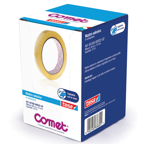 COMET - 64160-00032-02 - Nastro adesivo - 66 m x 1,5 cm - cellophane - trasparente - Comet