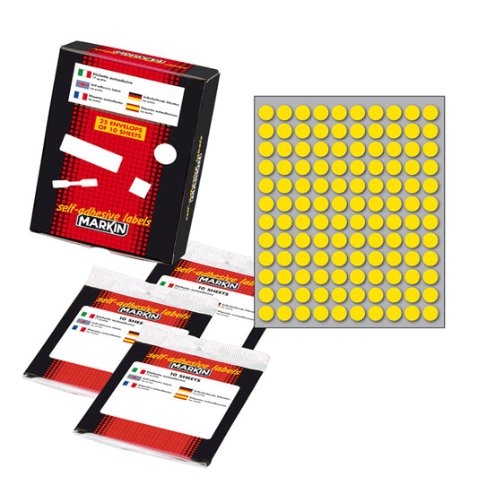 MARKIN - 10004GI - Etichette adesive - permanenti - diametro 10 mm - 120 et-fg - 10 fogli - giallo - Markin