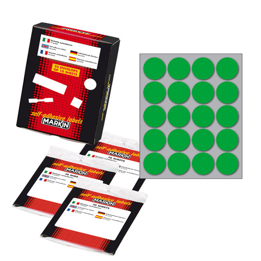 MARKIN - 10008VE - Etichette adesive - permanenti - diametro 27 mm - 20 et-fg - 10 fogli - verde - Markin