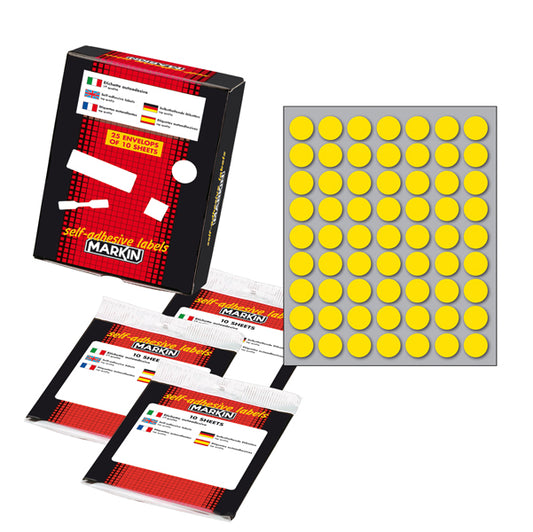 MARKIN - 10005GI - Etichette adesive - permanenti - diametro 14 mm - 63 et-fg - 10 fogli - giallo - Markin
