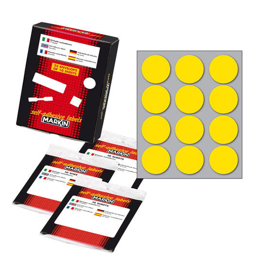 MARKIN - 10009GI - Etichette adesive - permanenti - diametro 34 mm - 12 et-fg - 10 fogli - giallo - Markin
