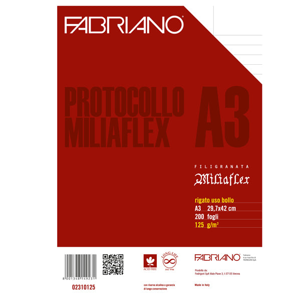 FABRIANO - 02310125 - Foglio protocollo - A4 - uso bollo - 125 gr - Fabriano - conf. 200 pezzi