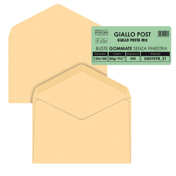 PIGNA - 045959821 - Busta Giallo Postale - gommata - 12 x 18 cm - 80 gr - carta riciclata FSC  - giallo - Pigna - conf. 500 pezzi