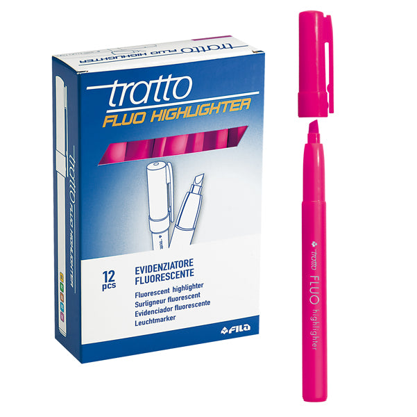 TRATTO - 733007 - Evidenziatore fluo Highlighter - punta a scalpello  - rora - Tratto - conf. 12 pezzi