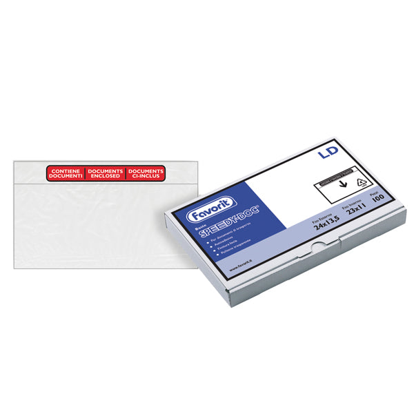 FAVORIT - 100500102 - Busta Speedy Doc - adesiva - con stampa ''contiene documenti'' - LD (23 x 11 cm) - Favorit - conf. 100 pezzi