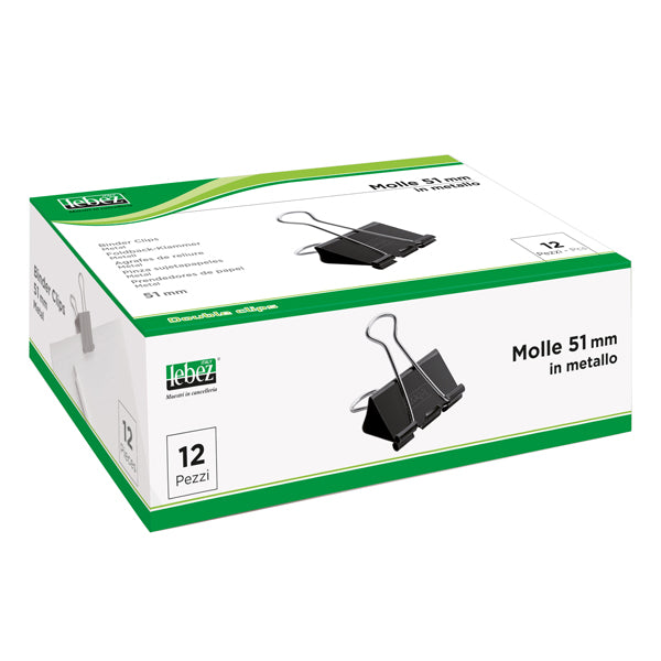 LEBEZ - 510-0 - Molla Double Clips - 5,1 cm - nero - Lebez - conf. 12 pezzi