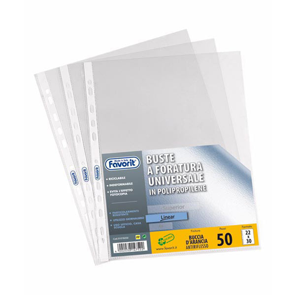 FAVORIT - 100460040 - Buste forate Special PP - Linear - buccia - 22x30 cm - trasparente - Favorit - conf. 50 pezzi
