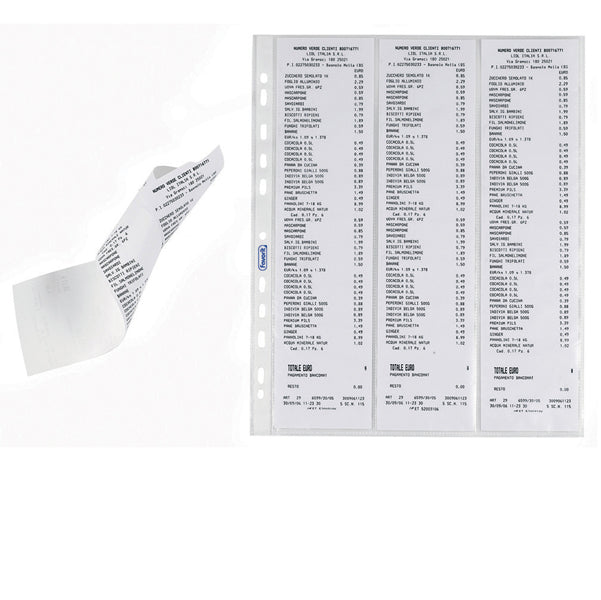 FAVORIT - 100460079 - Buste forate per scontrini fiscali - 6 Spazi - 25,2x30,7 cm - trasparente - Favorit - conf. 10 pezzi