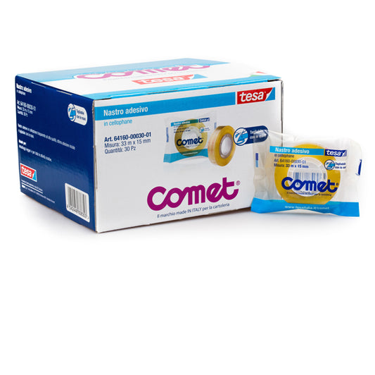 COMET - 64160-00030-01 - Nastro adesivo - 1,5 cm x 33 m - cellophane - trasparente - Comet