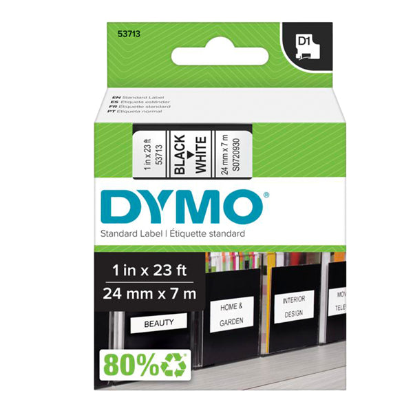 DYMO - S0720930 - Nastro D1 537130 - 24 mm x 7 mt - nero-bianco - Dymo