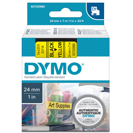 DYMO - S0720980 - Nastro D1 537180 - 24 mm x 7 mt - nero-giallo - Dymo