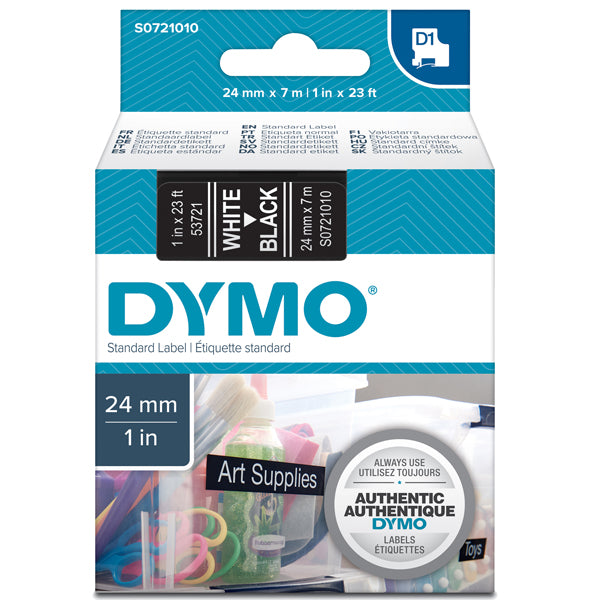 DYMO - S0721010 - Nastro D1 537210 - 24 mm x 7 mt - bianco-nero - Dymo