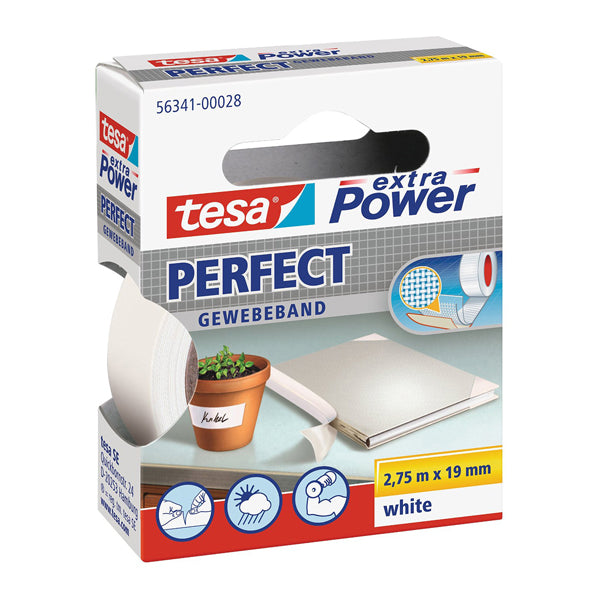 TESA - 56341-00028-04 - Nastro adesivo telato XP Perfect - 1,9 cm x 2,7 m - bianco - Tesa