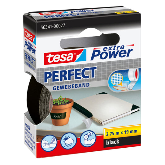 TESA - 56341-00027-04 - Nastro adesivo telato XP Perfect - 1,9 cm x 2,7 m - nero - Tesa