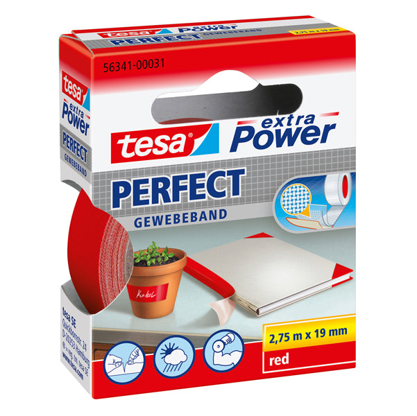 TESA - 56341-00031-04 - Nastro adesivo telato XP Perfect - 1,9 cm x 2,7 m - rosso - Tesa