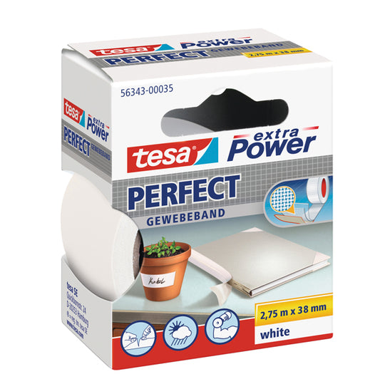 TESA - 56343-00035-04 - Nastro adesivo telato XP Perfect - 3,8 cm x 2,7 m - bianco - Tesa