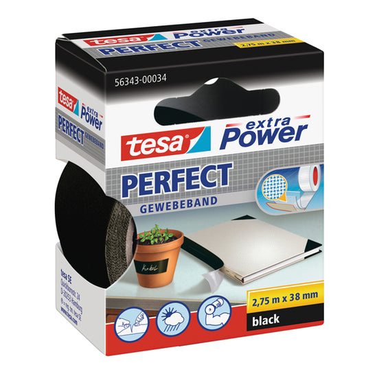 TESA - 56343-00034-04 - Nastro adesivo telato XP Perfect - 3,8 cm x 2,7 m - nero -Tesa