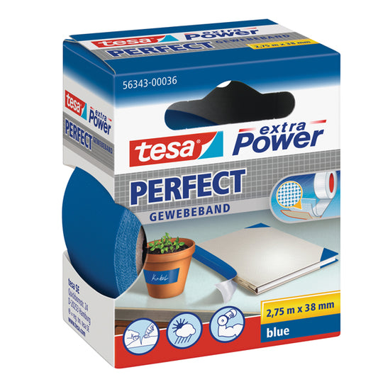 TESA - 56343-00036-04 - Nastro adesivo telato XP Perfect - 3,8 cm x 2,7 m - blu -Tesa
