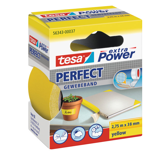 TESA - 56343-00037-04 - Nastro adesivo telato XP Perfect - 3,8 cm x 2,7 m - giallo -Tesa