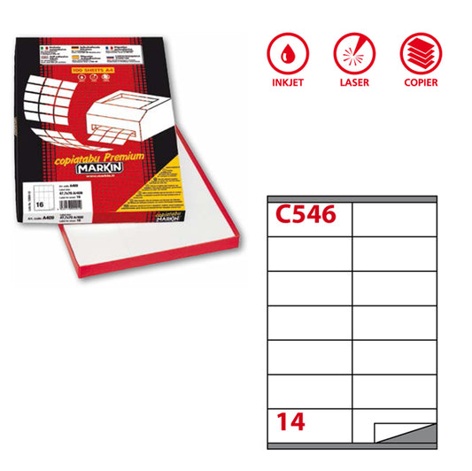 MARKIN - 210C546 - Etichette adesive C546 - permanenti - 105 x 40 mm - 14 et-fg - 100 fogli A4 - bianco - Markin