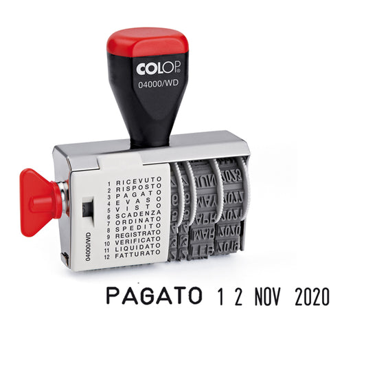 COLOP - 04000-WD-BLS - Timbro 04000-WD datario + Polinomio - 12 diciture 4 mm - Colop