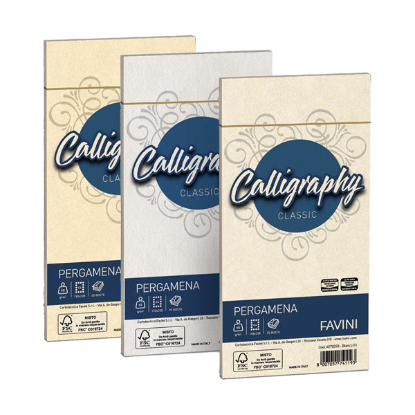 FAVINI - A570293 - Busta Calligraphy Pergamena - 110 x 220 mm - 90 gr - bianco 01 - Favini - conf. 25 pezzi