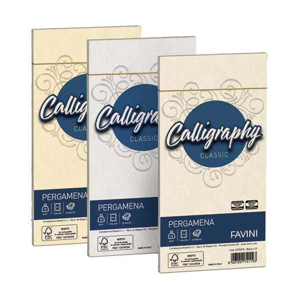 FAVINI - A57U203 - Busta Calligraphy Pergamena - 110 x 220 mm - 90 gr - sabbia 02 - Favini - conf. 25 pezzi