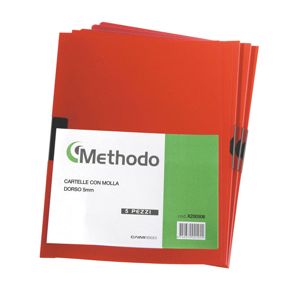 METHODO - X200506 - Cartellina con molla Spring File - PVC - 22x31 cm - dorso 5 mm - rosso - Methodo