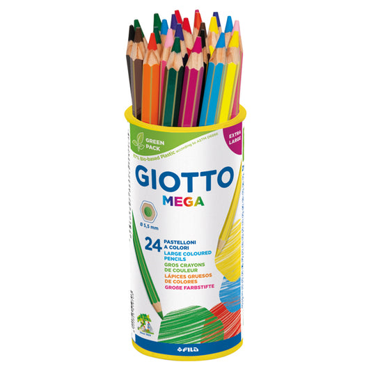 GIOTTO - 519700 - Pastelli colorati Mega - esagonale - diametro mina 5,5 mm - colori assortiti - Giotto - conf. 24 pezzi