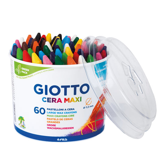 GIOTTO - 519200 - Pastelli cera maxi - lunghezza 100mm D11,50mm - Giotto - barattolo 60 pastelli
