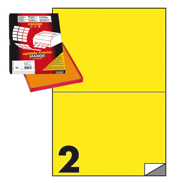 MARKIN - 210C509GI - Etichette adesive C509 - permanenti - 210 x 148,5 mm - 2 et-fg - 100 fogli A4 - giallo - Markin