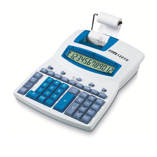 IBICO - IB410055 - Calcolatrice scrivente 1221X - 12 cifre - 21,2 x 27,8 x 6,4 cm - bianco-azzurro - Ibico