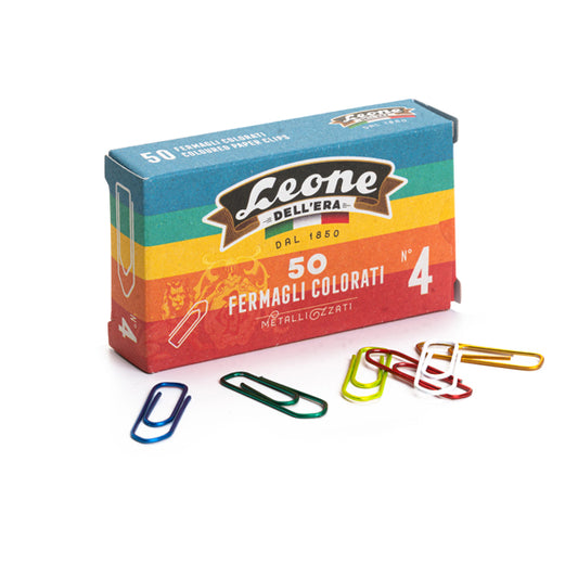 LEONE - FX5 - Fermagli metallizzati - n. 4 - 3,2 cm - colori assortiti - Leone - conf. 50 pezzi