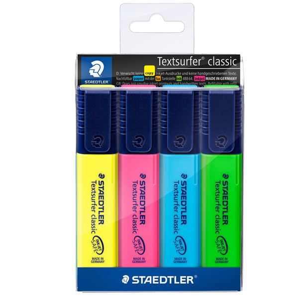 STAEDTLER - 364-WP4 - Evidenziatore Textsurfer Classic  - punta a scalpello - tratto da 1,0-5,0mm - astuccio 4 colori - Staedtler