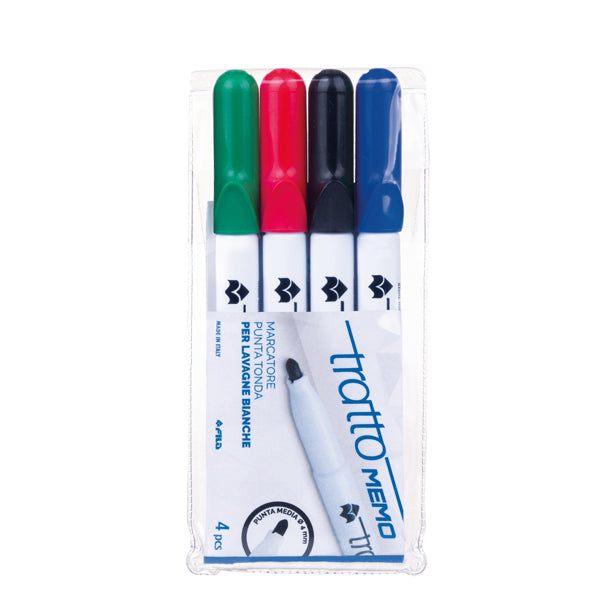 TRATTO - 854100 - Pennarello a secco Tratto Memo per lavagne cancellabili - astuccio 4 colori - punta conica 2,5mm - Tratto