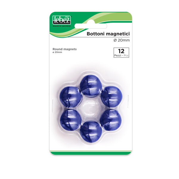 LEBEZ - MR-20-BL - Bottoni magnetici - diametro 2 cm - blu - Lebez - blister 12 pezzi