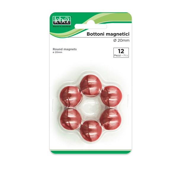 LEBEZ - MR-20-R - Bottoni magnetici - diametro 2 cm - rosso - Lebez - blister 12 pezzi
